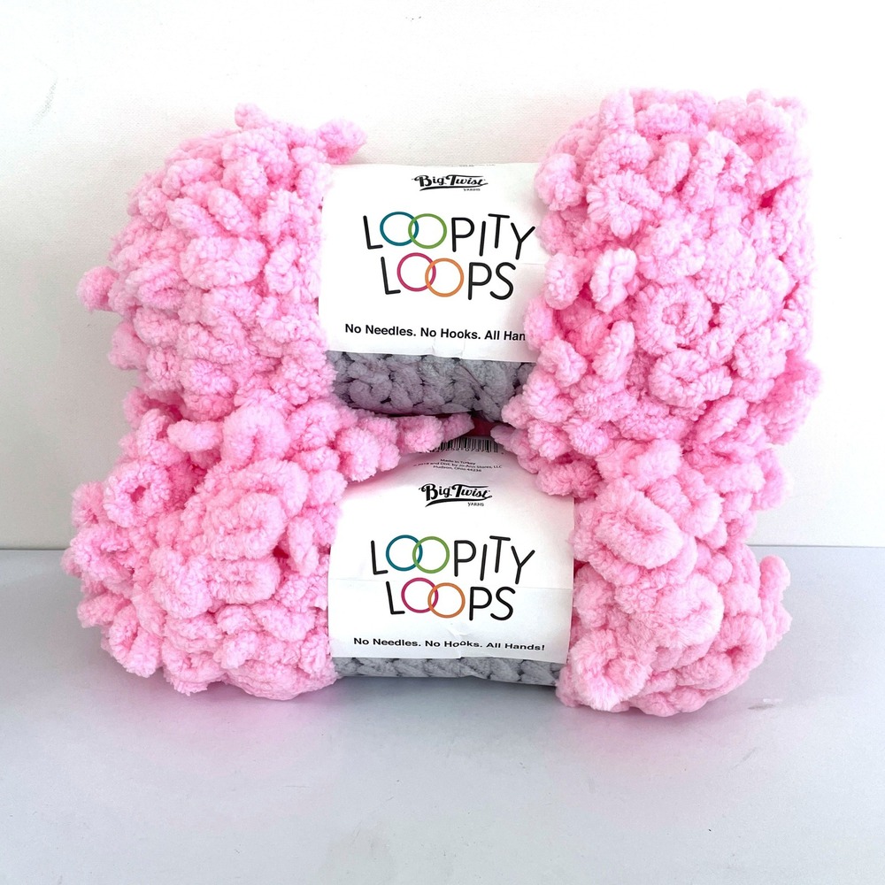Big Twist Loopity Loops Pink Finger Knitting Loop Yarn 100% Polyester 2 Skeins